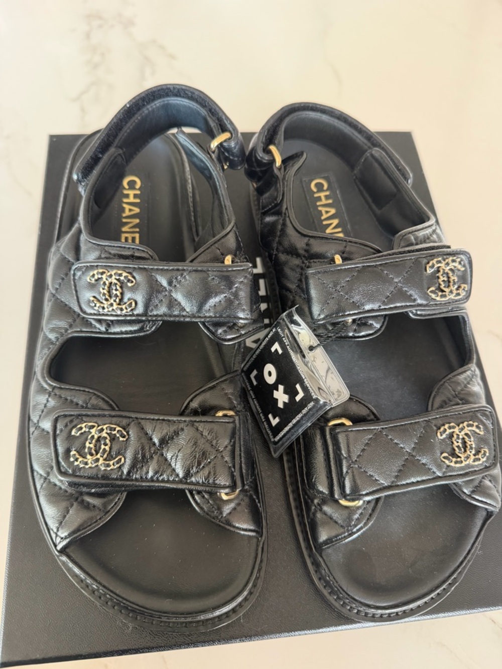 CHANEL Black Quilted Leather CC Logo Dad Sandals with Box - Picture 7 of 9